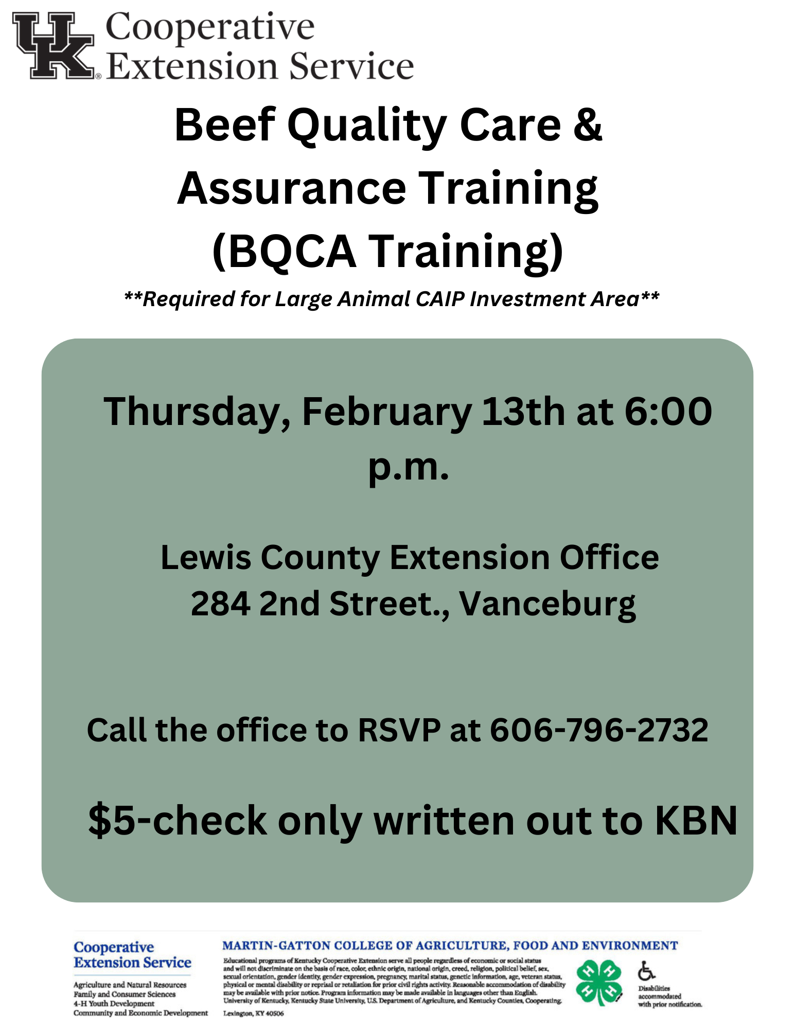 Beef Quality Care & Assurance Training Lewis County Extension Office